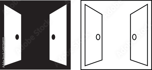 Door icon set collection, open and closed entrance symbols for home, interior, architecture and navigation design in solid and outline style vector isolated on transparent background