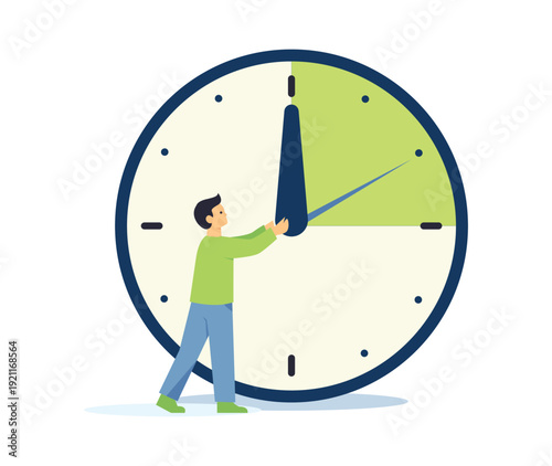 Man Adjusting Clock Hands Time Management Flat Illustration