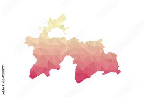 Tajikistan Map - Polygon Style Vector Illustration in Peach and Pink Gradient, Low Poly Geometric Design, Isolated on White Background for Infographics and Projects.