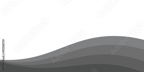 Minimalist black and gray wave vector design with smooth flowing curves at the bottom, transitioning into a clean white background. EPS 10