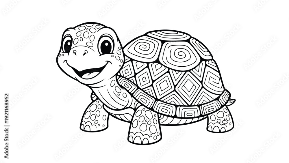 Fototapeta premium Cute Cartoon Turtle Coloring Page with Mandala Patterns