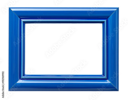 A vibrant blue picture frame isolated on a white background ready for art.