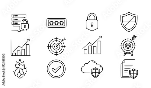 Cyber Security and Success Thin Line Icon Set
