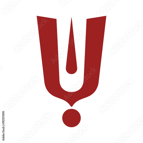 Red Vaishnav Tilak Symbol Minimal Hindu Religious Mark Isolated on White