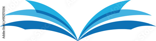 Abstract open book vector logo design, minimalist blue pages silhouette icon for educational branding, library symbol, or creative publishing identity.
