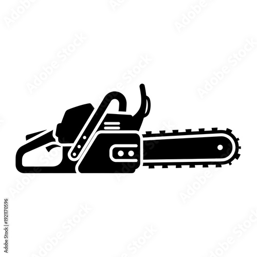 Black chainsaw icon on white background.