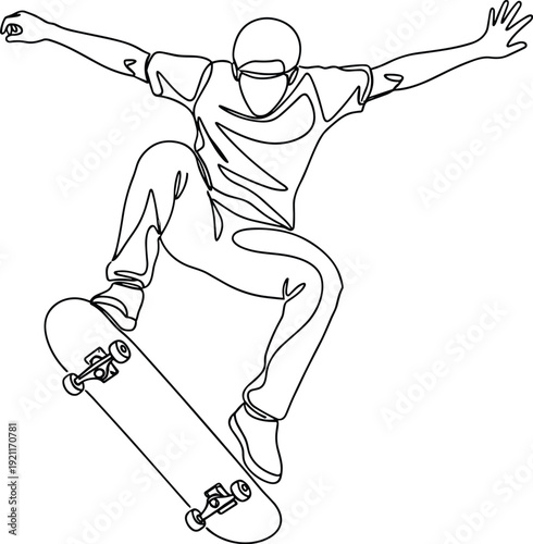Young skateboarder performing mid-air trick on white background