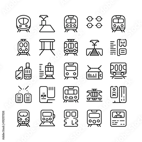 Railway & Train Transport Line Icons – Minimalist Vector Set for Public Transport, Travel & Logistics