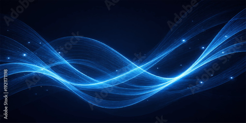 An abstract blue wave background features a dynamic flow of digital fractal lines and glowing curves, creating a high-tech motion wallpaper with a vibrant energy effect and light texture design