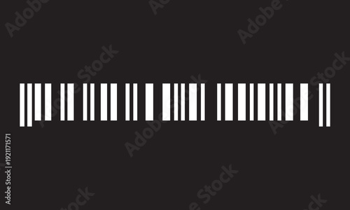 Simple White Barcode Isolated on black background. High contrast black barcode symbol with vertical lines, retail, inventory, and product identification concepts.