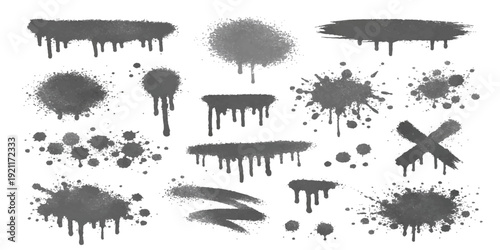 Set of black ink stains and splashes in grunge vector style design