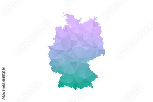 Germany Map Polygon Style Vector Illustration in Purple and Cyan Gradient, Low Poly Geometric Design, Isolated on White Background for Infographics and Projects.