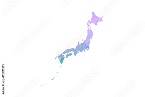 Japan Map Polygon Style Vector Illustration in Purple and Cyan Gradient, Low Poly Geometric Design, Isolated on White Background for Infographics and Projects.