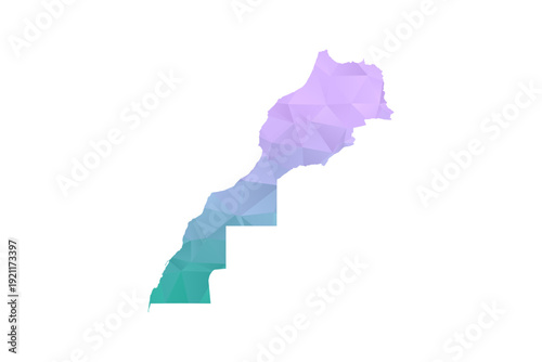 Morocco Map Polygon Style Vector Illustration in Purple and Cyan Gradient, Low Poly Geometric Design, Isolated on White Background for Infographics and Projects.