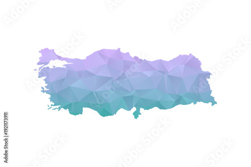 Turkey Map Polygon Style Vector Illustration in Purple and Cyan Gradient, Low Poly Geometric Design, Isolated on White Background for Infographics and Projects.