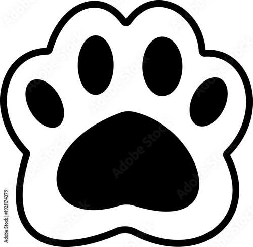 Cat paw print icon, animal footprint symbol for pet care, veterinary clinic, grooming salon and pet shop logo design in minimal line style vector isolated on transparent background