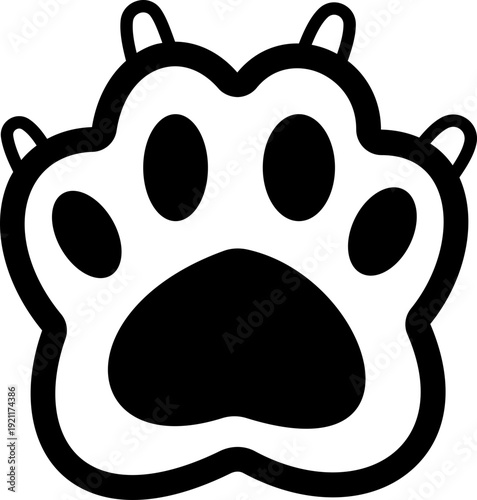 Cat paw print icon, animal footprint symbol for pet care, veterinary clinic, grooming salon and pet shop logo design in minimal line style vector isolated on transparent background