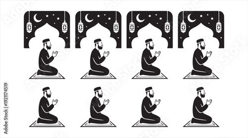 Ramadan Spiritual Scene Featuring Muslim Woman in Hijab Illustration