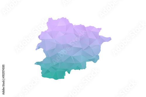 Andorra Map Polygon Style Vector Illustration in Purple and Cyan Gradient, Low Poly Geometric Design, Isolated on White Background for Infographics and Projects.