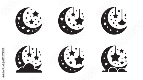 Islamic Crescent Moon and Star Silhouette Collection for Ramadan Design