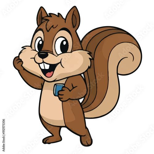 Cute cartoon squirrel holding acorn vector illustration