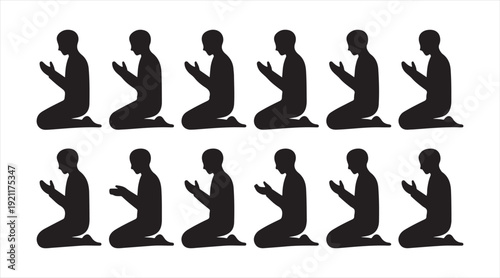 Islamic Prayer Pose Silhouette Collection with Muslim Man Performing Dua