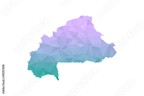 Burkina Faso Map Polygon Style Vector Illustration in Purple and Cyan Gradient, Low Poly Geometric Design, Isolated on White Background for Infographics and Projects.