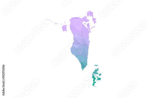Bahrain Map Polygon Style Vector Illustration in Purple and Cyan Gradient, Low Poly Geometric Design, Isolated on White Background for Infographics and Projects.