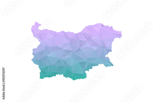 Bulgaria Map Polygon Style Vector Illustration in Purple and Cyan Gradient, Low Poly Geometric Design, Isolated on White Background for Infographics and Projects.