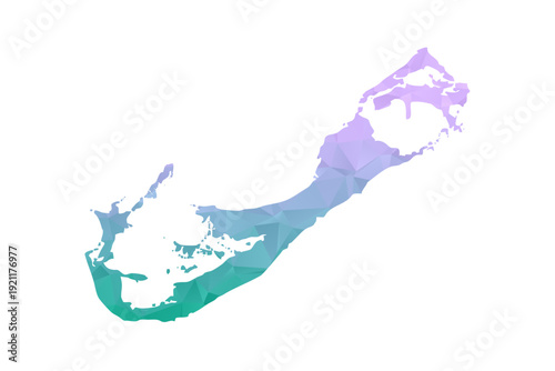 Bermuda Map Polygon Style Vector Illustration in Purple and Cyan Gradient, Low Poly Geometric Design, Isolated on White Background for Infographics and Projects.