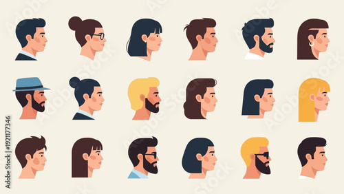diverse people avatars in flat design featuring unique male and female profile headshots ideal for user interface and social media.