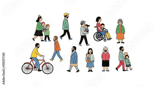 diverse people from all walks of life walking and interacting symbolizing an inclusive community and social unity.