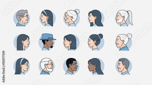diverse profile avatars of men and women from various ages and ethnicities representing a modern concept of community and inclusivity for digital platforms