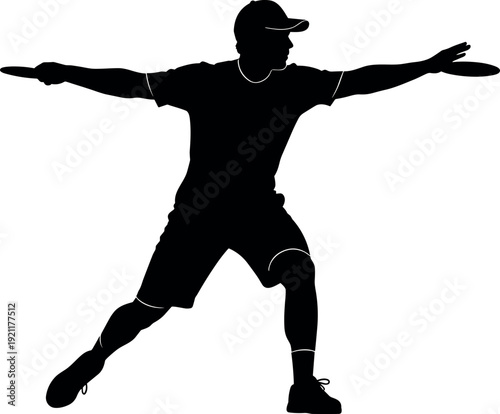 Black Silhouette of a Professional Disc Golf Player Throwing a Frisbee Putter or Midrange Disc in a Dynamic Outdoor Athletic Pose
