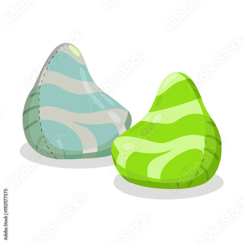 A pair of two comfortable green rubber boots and matching footwear shoes are isolated on a white background for summer fashion
