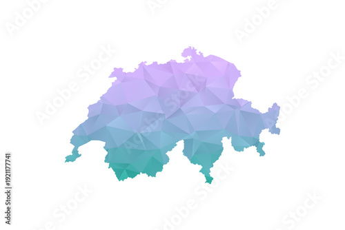 Switzerland Map Polygon Style Vector Illustration in Purple and Cyan Gradient, Low Poly Geometric Design, Isolated on White Background for Infographics and Projects.