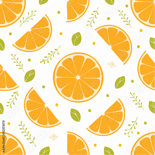 Orange slices pattern. Fresh citrus fruit illustration. Vector.