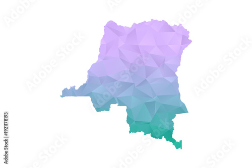 Democratic Republic of the Congo Map Polygon Style Vector Illustration in Purple and Cyan Gradient, Low Poly Geometric Design, Isolated on White Background for Infographics and Projects.