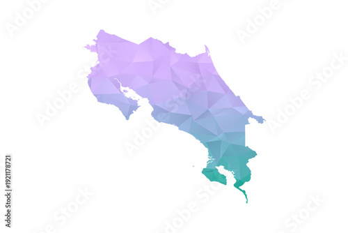 Costa Rica Map Polygon Style Vector Illustration in Purple and Cyan Gradient, Low Poly Geometric Design, Isolated on White Background for Infographics and Projects.