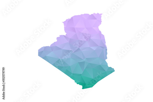 Algeria Map Polygon Style Vector Illustration in Purple and Cyan Gradient, Low Poly Geometric Design, Isolated on White Background for Infographics and Projects.