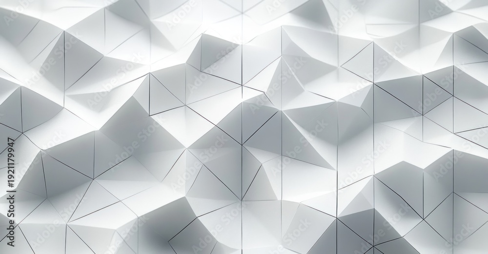 Fototapeta premium white low-poly triangular surface with thin grid lines, soft shadows and serene minimal geometric folds