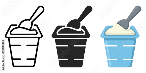 Yogurt container with a spoon icon vectors for apps and web, simple vector illustration of dessert cup, modern flat and line style for mobile apps