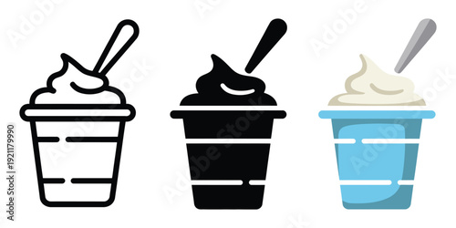 Yogurt container with a spoon icon vectors for apps and web, minimal line and flat design, vector illustration for food, dairy products, nutrition