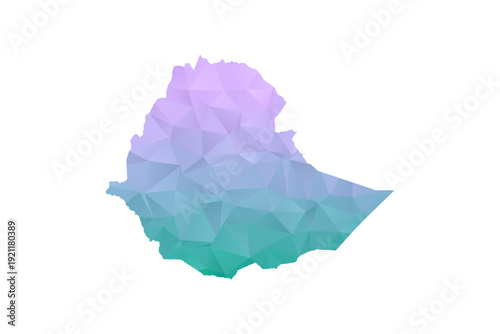 Ethiopia Map Polygon Style Vector Illustration in Purple and Cyan Gradient, Low Poly Geometric Design, Isolated on White Background for Infographics and Projects.