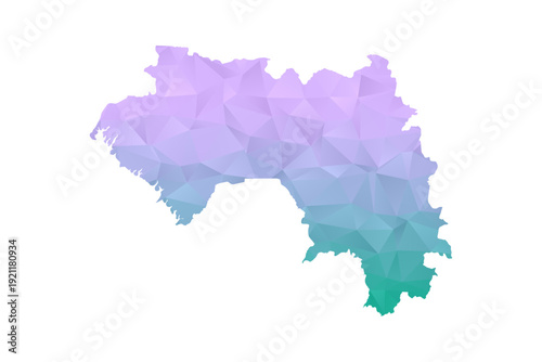 Guinea Map Polygon Style Vector Illustration in Purple and Cyan Gradient, Low Poly Geometric Design, Isolated on White Background for Infographics and Projects.