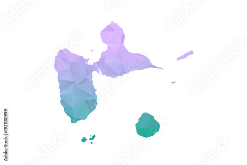 Guadeloupe Map Polygon Style Vector Illustration in Purple and Cyan Gradient, Low Poly Geometric Design, Isolated on White Background for Infographics and Projects.