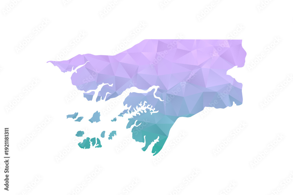 Obraz premium Guinea-Bissau Map Polygon Style Vector Illustration in Purple and Cyan Gradient, Low Poly Geometric Design, Isolated on White Background for Infographics and Projects.