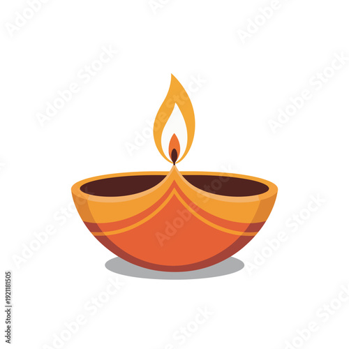 A lit diya oil lamp illuminates against a white background, symbolizing light and celebration.