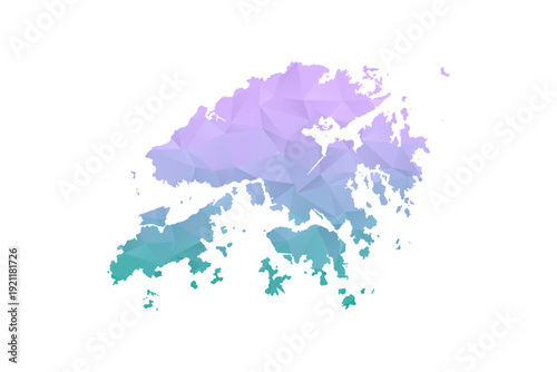 Hong Kong Map Polygon Style Vector Illustration in Purple and Cyan Gradient, Low Poly Geometric Design, Isolated on White Background for Infographics and Projects.