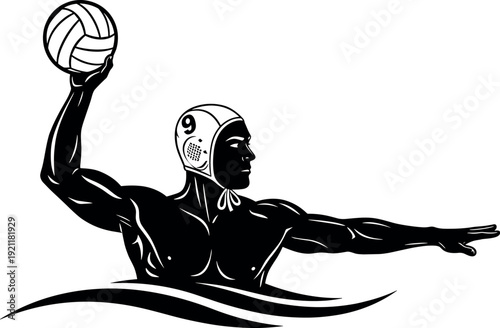 Water Polo Player Athlete Male Swimmer Silhouette Vector Illustration Carrying Ball To Throw Action Sports Graphic Design Icon Logo Isolated